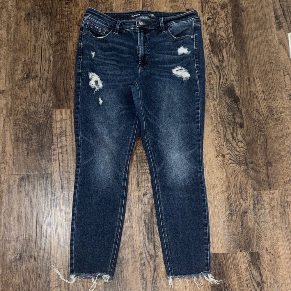 Old Navy Dark Blue Distressed Ankle Jeans